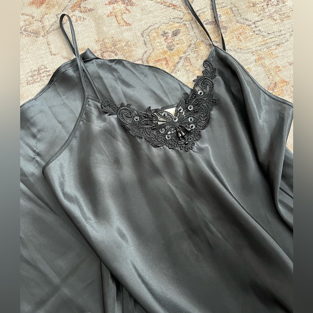 Satin Lace-Trim Black Slip Dress - Women Intimates & Sleepwear